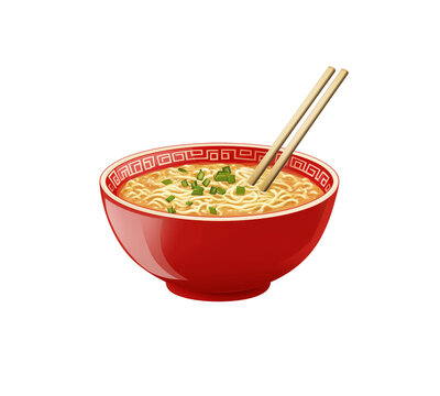A bowl of remen noodle soup isolated on transparent background 