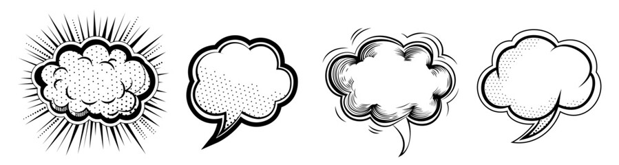 Set of Speech Bubbles template flat and line icons on transparent background, flat line design vector illustration, social media and communication concept