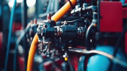 Fototapeta premium Detailed view of agricultural irrigation equipment in use on a sunny afternoon in the countryside