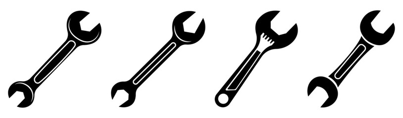 Set of Wrench template flat and line icons on transparent background, flat design vector illustration, tools concept