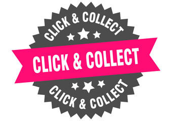 click & collect. click & collect round pink label isolated on transparent background