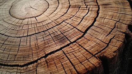 Fototapeta premium A detailed view of a tree trunk section showcasing annual growth rings.