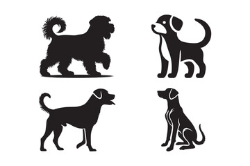 Set of Stylized Dog Silhouettes in Various Stances