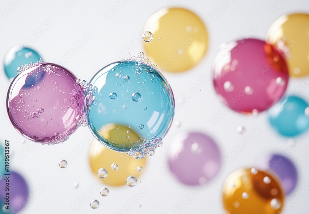 Poster colorful bubbles in water with soft focus and bokeh effect creating a dreamy and playful atmosphere 