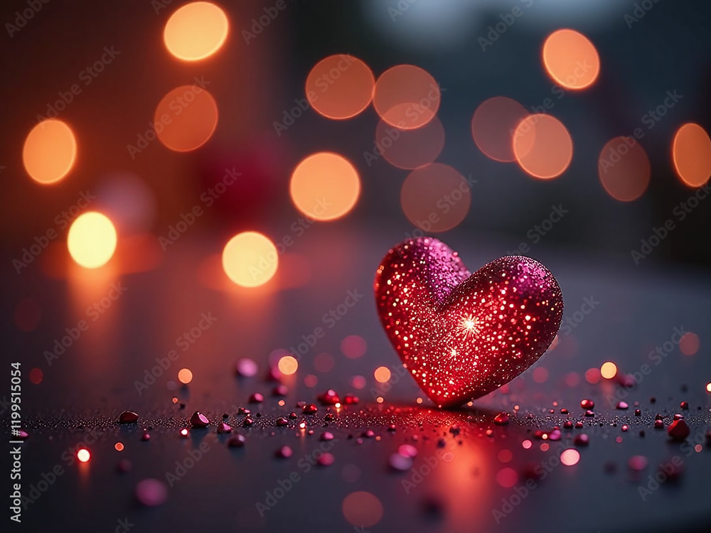 Poster Romantic Evening Setting Features Twinkling Lights, Sparkling Glitter, Shimmering Hearts, And A Soft Bokeh Effect In The Background. 00002