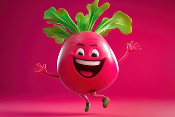 An adorable beet leaping in happiness. 