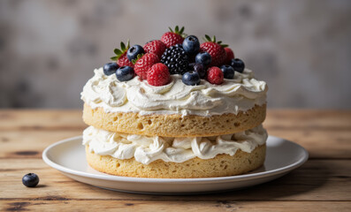 Angel Food Cake with Whipped Cream and Berries