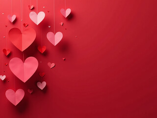 Red Abstract Hearts And Pink Paper Hearts Fly On A Dark Red Background With Room To Add Your Message In Bold Letters. 00003