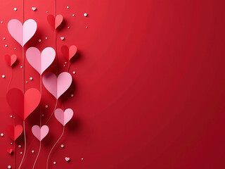 Red Abstract Hearts And Pink Paper Hearts Fly On A Dark Red Background With Room To Add Your Message In Bold Letters. 00001