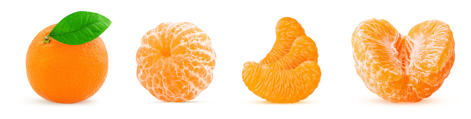 Set fresh mandarin whole, cut in half, slice and peeled green leaf
