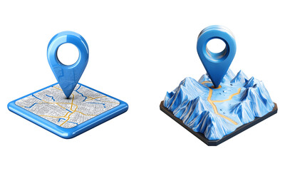 Set of the Blue location 3d icon marker or route gps position navigator sign isolated on transparent background
