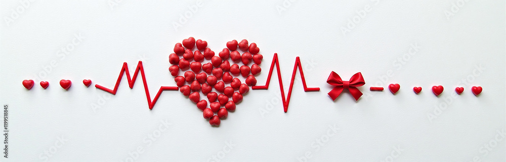 Poster my heart beats for you against a simple yet elegant white canvas dotted with tiny red potato shapes.