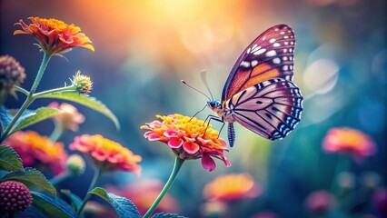 Obraz premium Minimalist Butterfly Nectar Feeding on Flowers, Nature Stock Photo