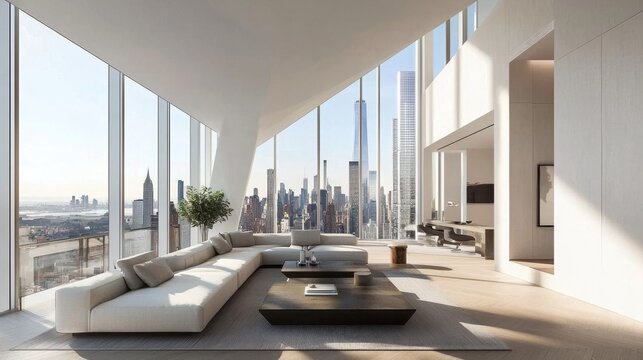 Stylish living room design ideal for virtual meetings and events. - Powered by Adobe