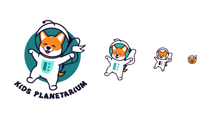 Adaptive Corgi Astronaut Logo, Minimalist Cartoon Style Dog in Space, Design