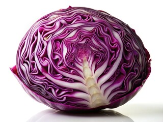 Silhouette of a Single Red Cabbage Slice on White Background - Stock Photo