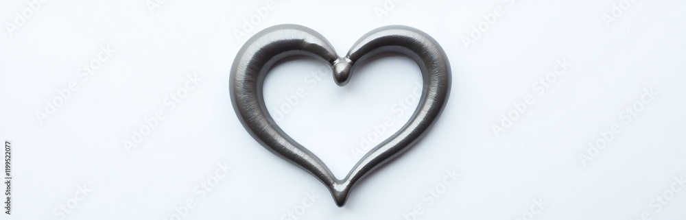 Poster image of gray liquid metal in the shape of a heart on a white background for use as copy space. 0000