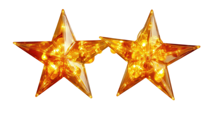 Pair of shiny golden star shapes with a vibrant, glowing texture, perfect for decorations or awards.