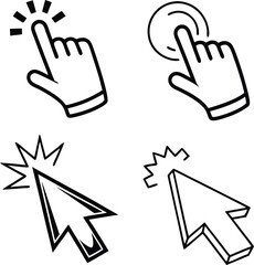 Four simple, black and white icons representing different ways to click and interact with a computer mouse.