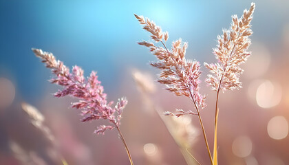 Sunny field grasses, bokeh background, nature scene