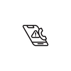A minimalist line art icon of a smartphone with a warning triangle and a phone receiver, representing an incoming call alert or missed call notification.