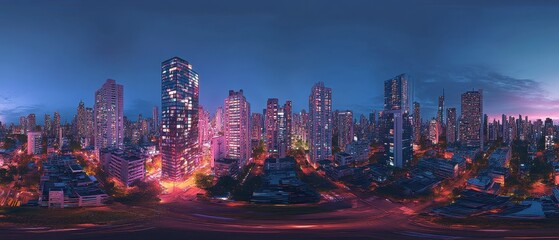 Obraz premium Vibrant skyline of Dubai illuminated at night with modern architecture reflecting in the water