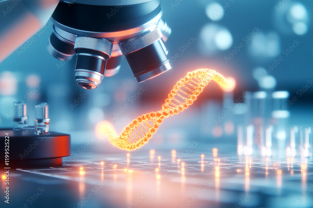 Poster exploring dna analysis techniques in a modern laboratory environment with advanced microscopy techno