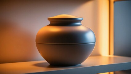  Modern ceramic cremation urn with minimalist design on a shelf