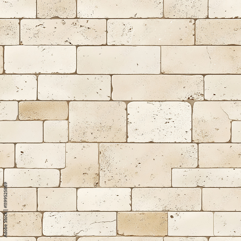 Aufkleber Cream-colored brick texture with rustic and weathered pattern