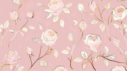 inimalist Floral Pattern with Gold Accents on Pastel Pink