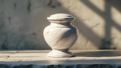Classic marble cremation urn on textured stone surface
