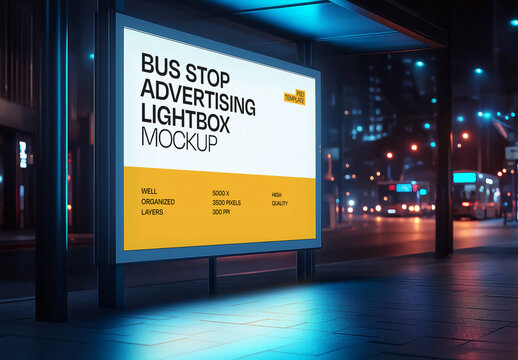 Bus Stop Advertising Lightbox Mockup for Design and Branding Projects