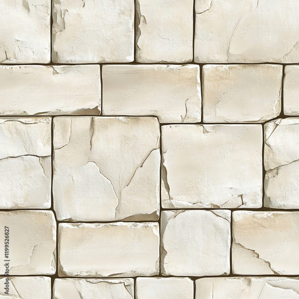Poster white natural stone brick texture with cracked and rustic pattern