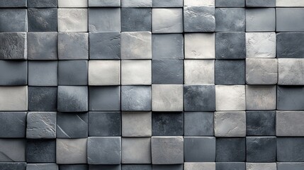 Abstract background of gray stone cube tiles.  Modern, geometric pattern.