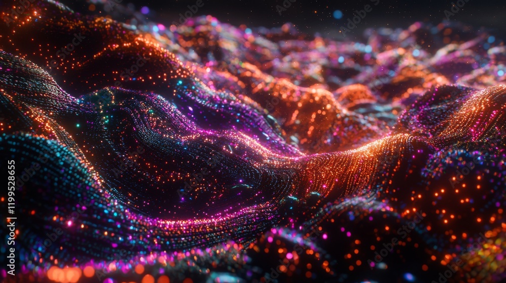 Poster abstract glowing particle wave background vivid colors neon dynamic digital art