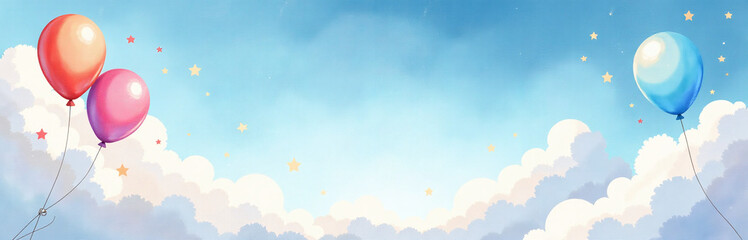 Beautifully Rendered Watercolor Scenes Feature A Variety Of Whimsical Subjects Including Balloons, Fluffy Clouds, And Twinkling Stars In The Sky. 00003