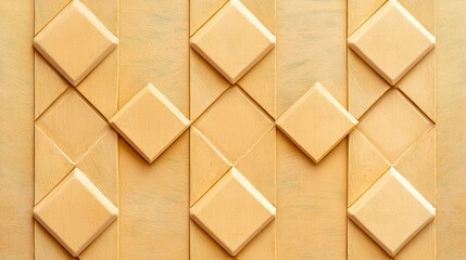 Abstract geometric wall design with textured panels and raised shapes in soft yellow tones perfect for modern interiors