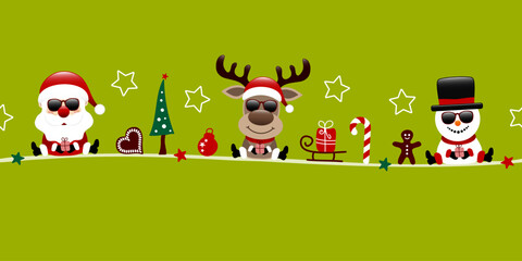 Banner Weihnachtsmann Rentier Und Schneemann Sonnenbrille Mit Icons Hellgrün Dunkelrot