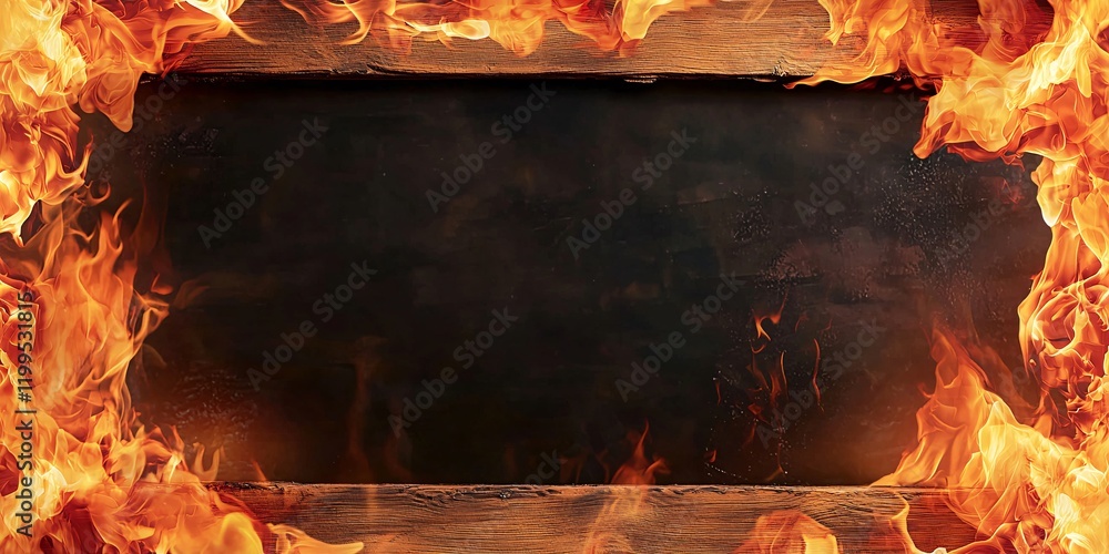 Poster intense fire frame action studio background digital art creative environment close-up perspective ca
