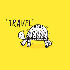 Hand drawing doodle cute tortoise ,Cute tortoise  in simple cartoon style, Cute animal,Cute turtle