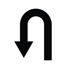 Black return arrow icon, simple go back sign vector u turn shape pointer flat design pictogram vector elements for app ads web banner button ui ux interface elements isolated on white background. © Oliver Vandenberg