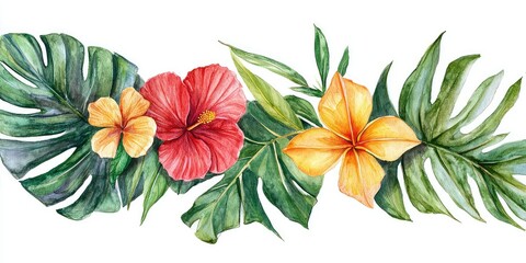 Fototapeta premium A botanical watercolor painting of leaves and flowers, perfect for art prints or cards.