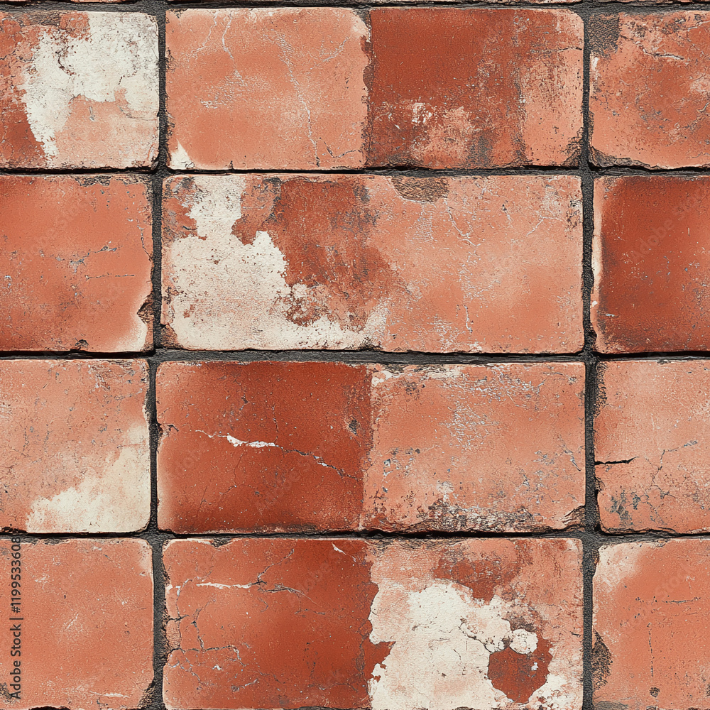 Poster aged red brick texture with weathered details and a seamless pattern