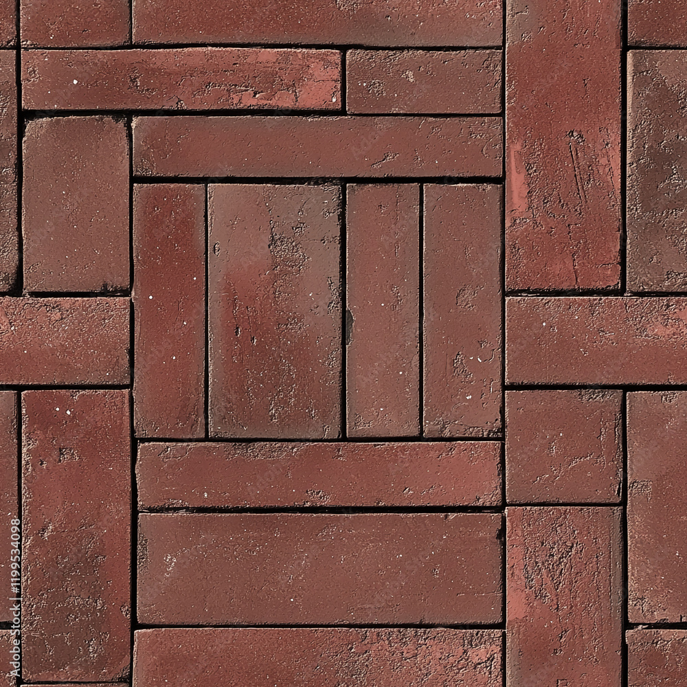 Poster herringbone red brick texture with detailed weathered patterns and seamless design
