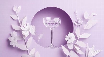 A cocktail glass in the center of an hourglass shape, surrounded by two pastel purple circles