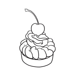 Line art cupcake with cherry vector