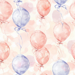 Seamless Soft pastel balloons in seamless watercolor pattern, perfect for celebrations