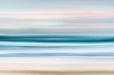 Abstract seascape with a blurred horizon line and calm sea, a pastel sky, minimalistic landscape