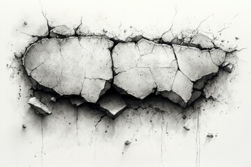 Cracked white wall with heavy damage and falling chunks illustrating destruction concept