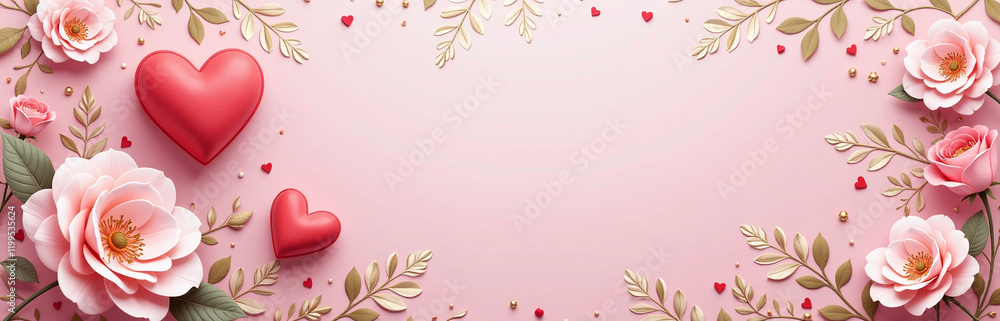Poster A Heartwarming Design For A Romantic Valentines Card Features A Soft Pink Background With Intricate Floral Patterns And Delicate Golden Accents. 00002